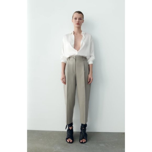 Zara Pants - ZARA taupe high-waisted pants